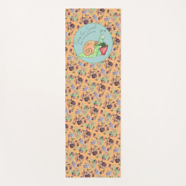 Stop and Smell the Strawberries Snail  Pattern Yoga Mat (Front)