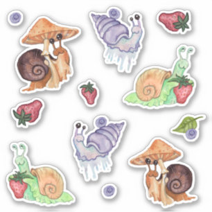 Stop and Smell the Strawberry watercolor snails