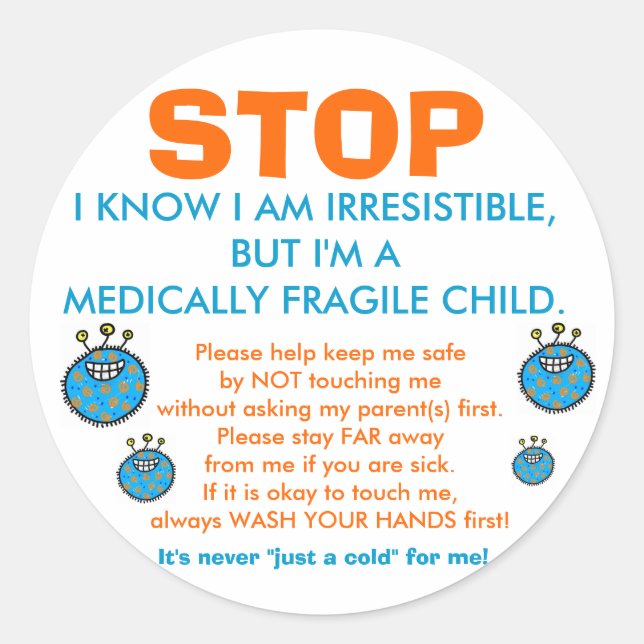 Stop and Think: Medically Fragile Child Stickers (Front)