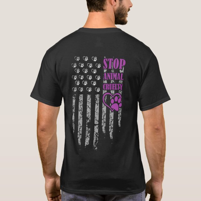 Stop Animal Cruelty Usa Flag Pet Lover T-Shirt (Back)