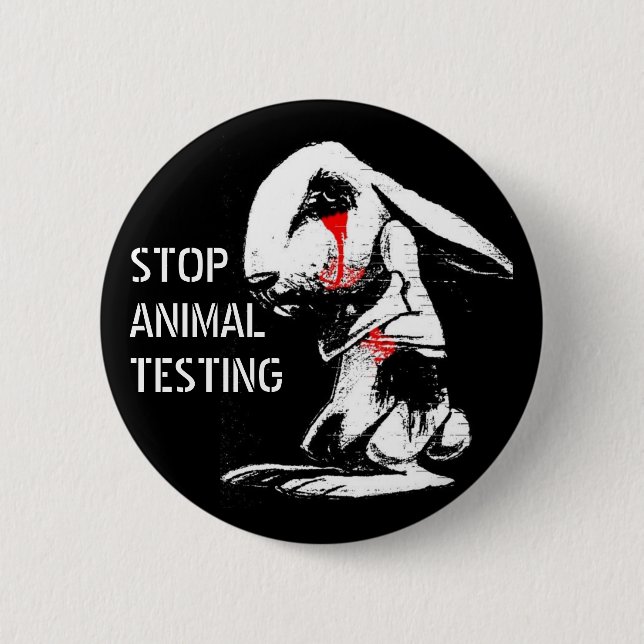 STOP ANIMAL TESTING 6 CM ROUND BADGE (Front)