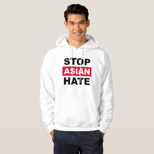 Stop Asian Hate Anti-Racism Slogan Black Red Logo Hoodie (Front Full)