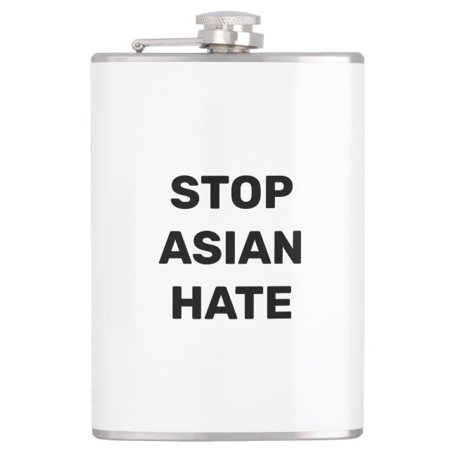 Stop Asian Hate, black white Vinyl Wrapped Flask (Front)