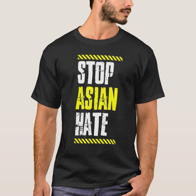 Stop Asian Hate Warning Tape American Pride Love A T-Shirt (Front)