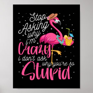 Stop Asking Why Im Crazy Flamingo Stupid Pink Funn Poster