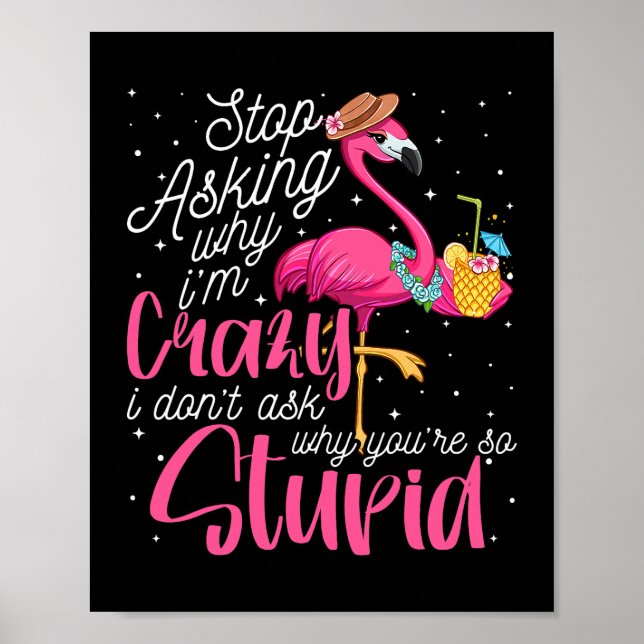 Stop Asking Why Im Crazy Flamingo Stupid Pink Funn Poster (Front)