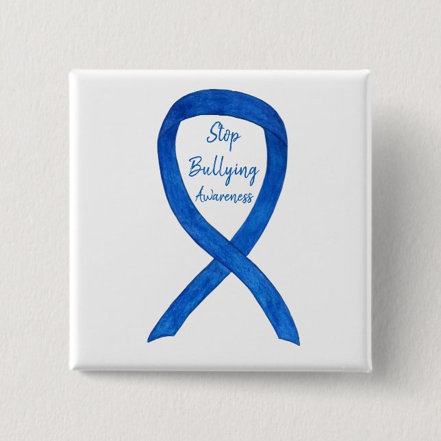Stop Bullying Awareness Blue Ribbon Custom Pin (Front)