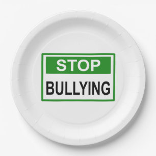 Stop Bullying Sign green Paper Plate