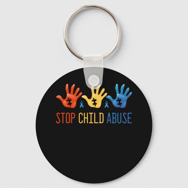 Stop Child Abuse Child Abuse Prevention Awareness Key Ring (Front)