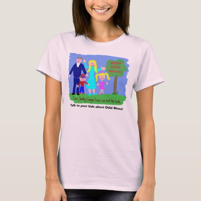 Stop Child Abuse! - Crayon Faces T-Shirt (Front)
