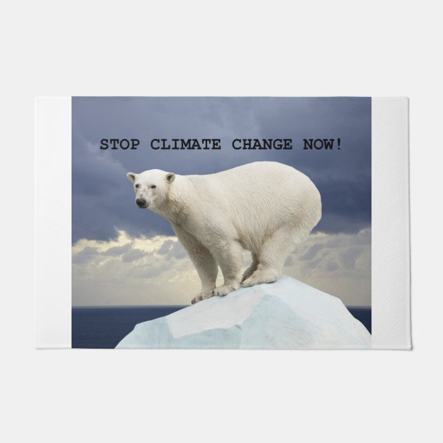STOP CLIMATE CHANGE NOW! Polar Bear Doormat (Front)