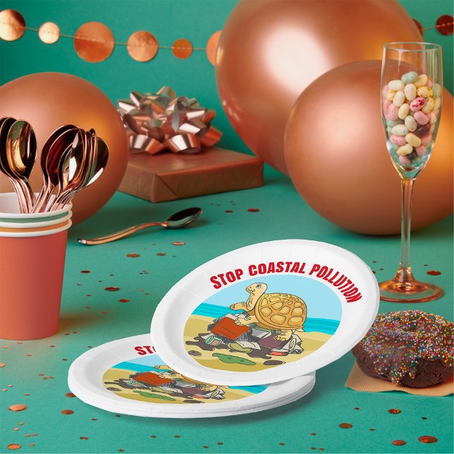 Stop Coastal Pollution Sea Turtle Environmental  Paper Plate (Creator Uploaded)