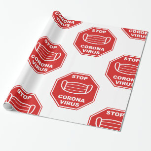 Stop Corona Virus Face Mask Wrapping Paper