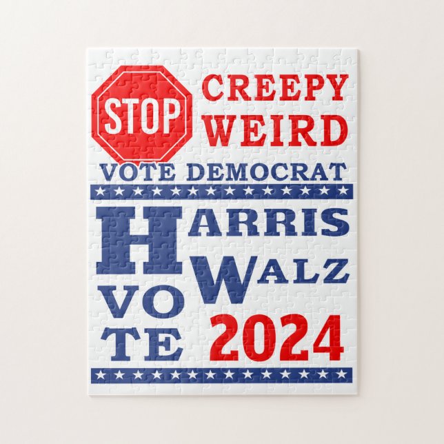 Stop Creepy Weird Vote Harris Walz 2024 Jigsaw Puzzle (Vertical)