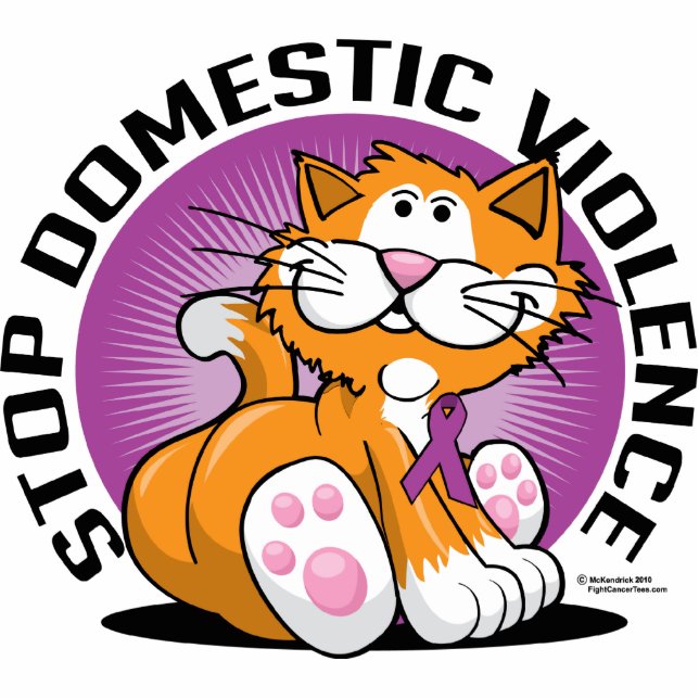 Stop Domestic Violence Cat Standing Photo Sculpture (Front)