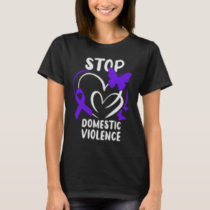 Stop Domestic Violence purple ribbon heart butterf T-Shirt