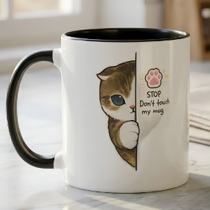 "Stop Don't Touch My Mug" Cute Peeking Kitten Mug