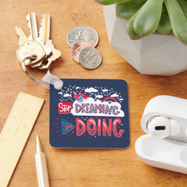 Stop Dreaming, Start Doing Navy Blue Metal Key Ring (Desk)