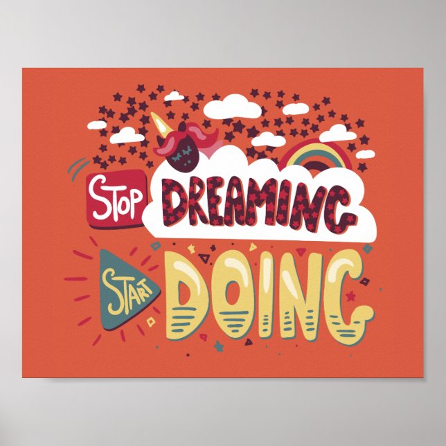 Stop Dreaming, Start Doing Orange Red Poster (Front)