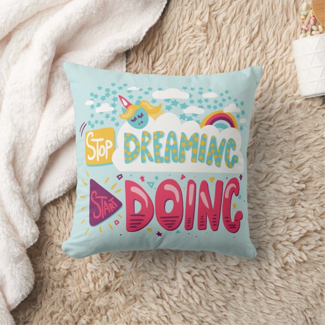 Stop Dreaming, Start Doing Pale Turquoise Cushion (Blanket)