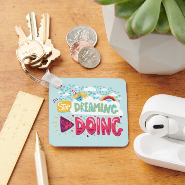 Stop Dreaming, Start Doing Pale Turquoise Metal Key Ring (Desk)