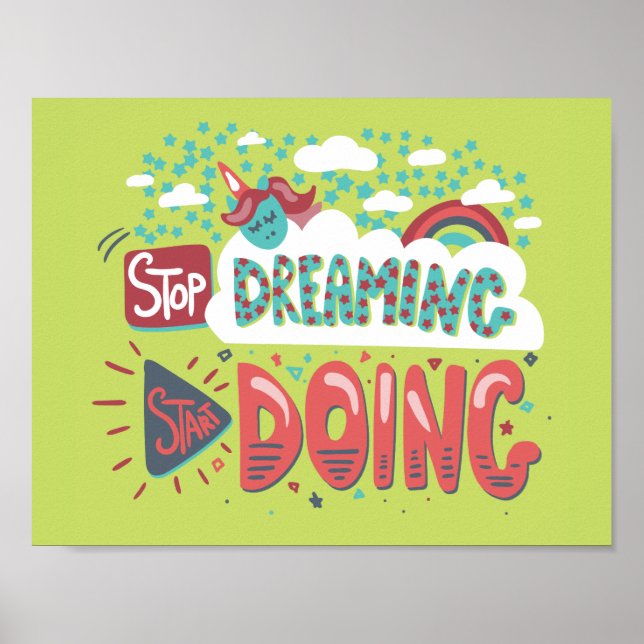Stop Dreaming, Start Doing Soft Lime Poster (Front)