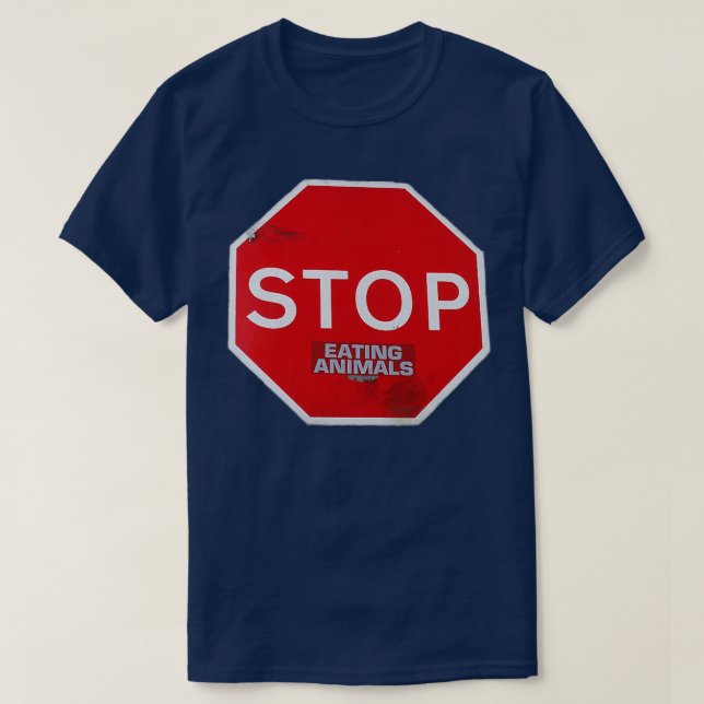 Stop Eating Animals vegetarian vegan road sign sub T-Shirt (Design Front)