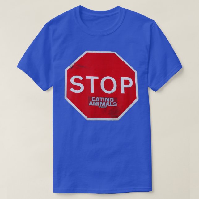 Stop Eating Animals vegetarian vegan road sign sub T-Shirt (Design Front)
