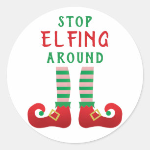 Stop Elfing Around Funny Christmas Saying Green Classic Round Sticker