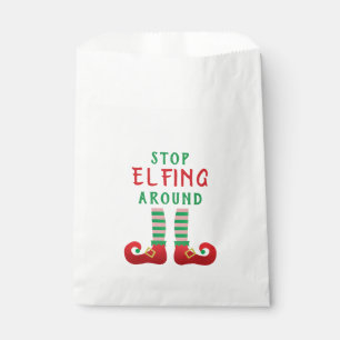Stop Elfing Around Funny Christmas Saying Green Favour Bags