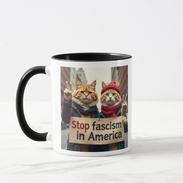 Stop Fascism Cat  Resistance Movement Mug (Left)