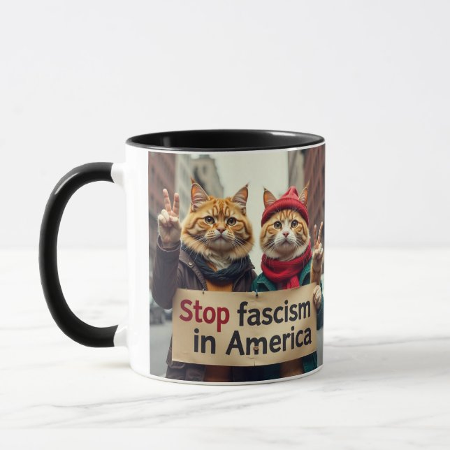 Stop Fascism Cat  Resistance Movement Mug (Left)