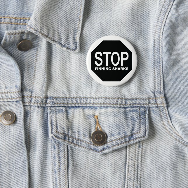 Stop Finning Sharks Sign 6 Cm Round Badge (In Situ)