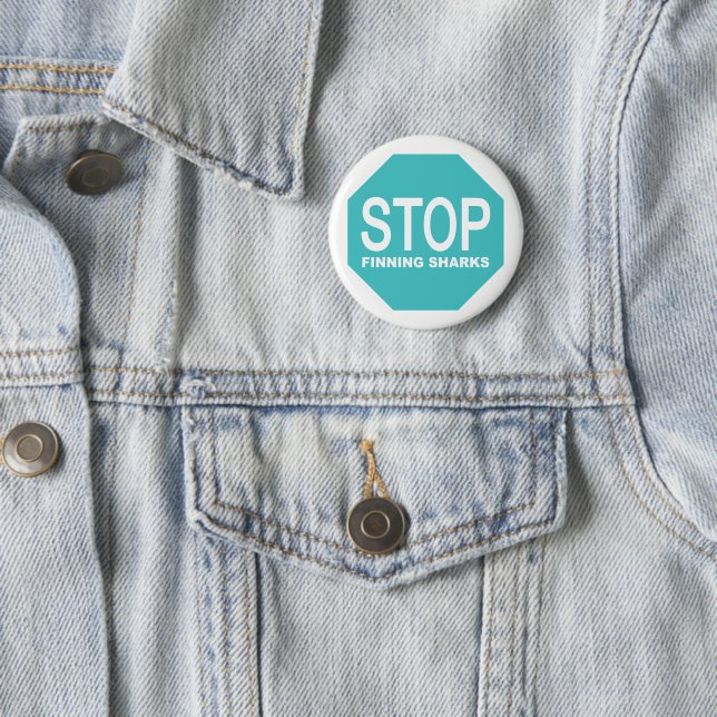 Stop Finning Sharks Sign 6 Cm Round Badge (In Situ)