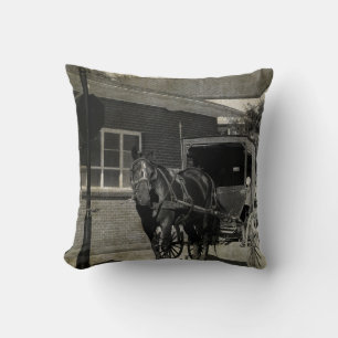 Stop For a Spell, Amish Buggy Horse in sepia Cushion