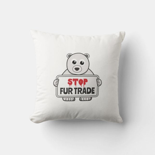 Stop Fur Trade Sad Polar Bear Cushion (Front)