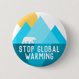 Stop Global Warming Polar Bear Glacier Button