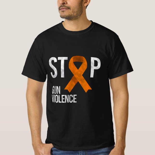 Stop Gun Violence Orange Ribbon for Awareness T-Shirt (Front)