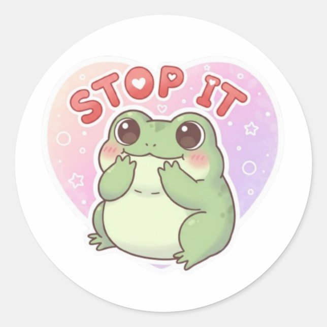 Stop It Frog Sticker Cute Shy Blushing Frog Romant (Front)