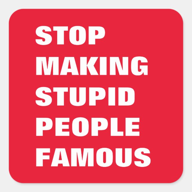 Stop Making Stupid People Famous Custom Colours Square Sticker (Front)