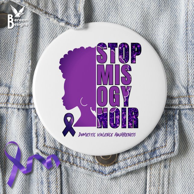 STOP MISOGYNOIR Domestic Violence Awareness 7.5 Cm Round Badge (Show your support for anti Misogynoir and Domestic Violence Awareness. With custom text and afro.)