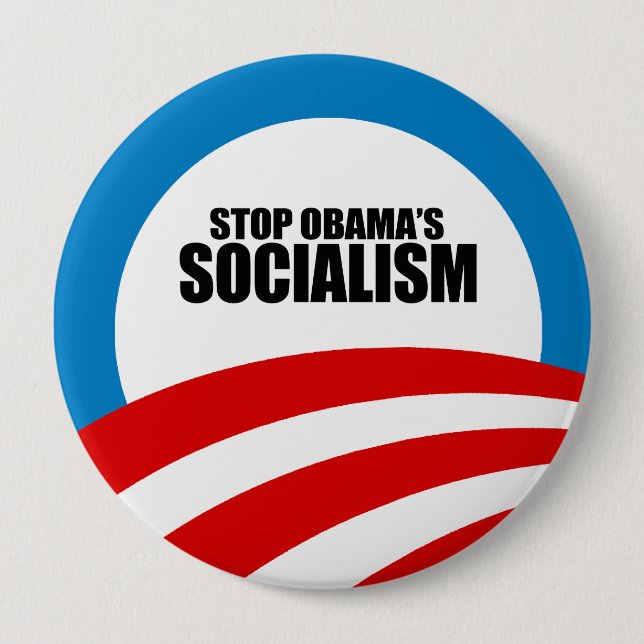 STOP OBAMA SOCIALISM 10 CM ROUND BADGE (Front)