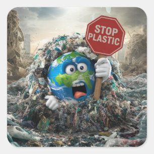 Stop plastic square sticker