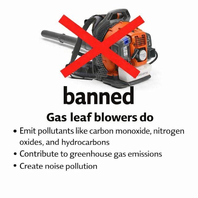 Stop Pollution Red X Leaf Blower Graphic  Square Sticker ("Ban the noise. Stop the fumes. Go Electric")