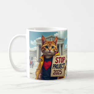 Stop Project 2025 Cat Protester AI Art Coffee Mug