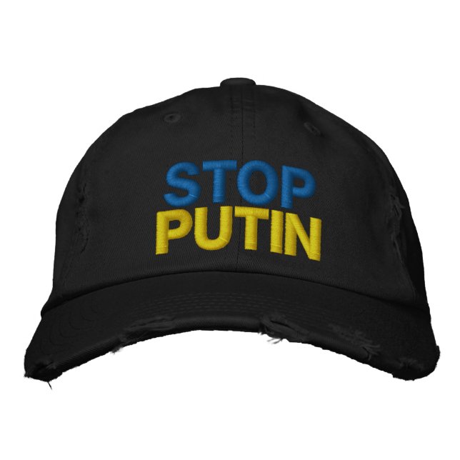 Stop Putin Stop War Hat - Ukrainian Flag Ukraine   (Front)