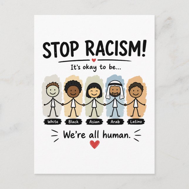 Stop racism we're all human postcard (Front)
