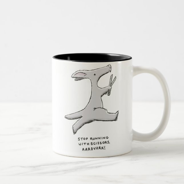 stop running with scissors, aardvark! Two-Tone coffee mug (Right)