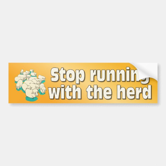 Stop running with the herd bumper sticker (Front)