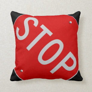 Stop Sign Black / Red and White Cushion